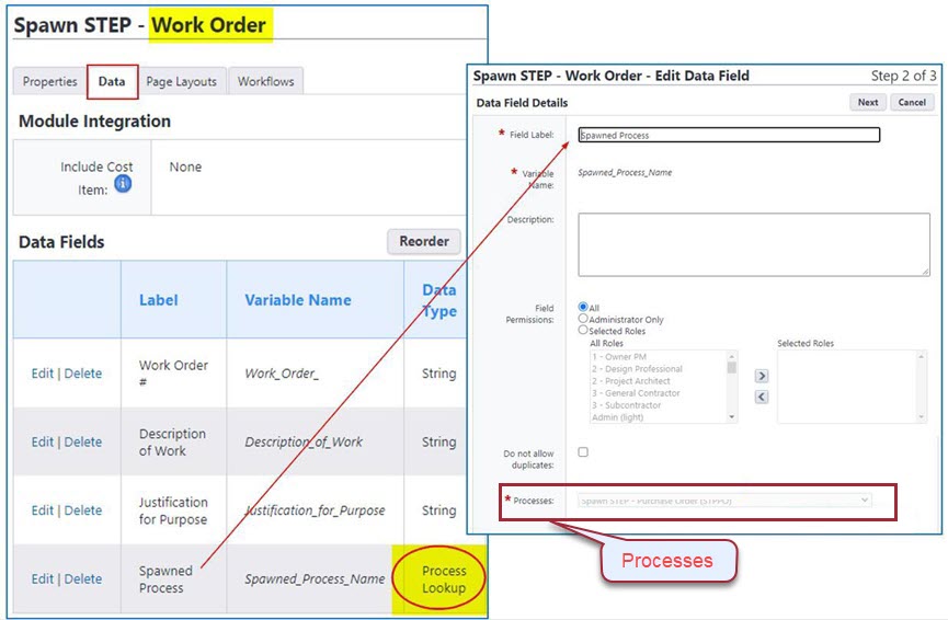 Data tab of the parent process